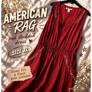 American Rag Dress Red Studded Sleeveless Fit Flare Boho Size XL